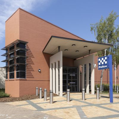 A photo of the Tuggeranong Police Station Front door.