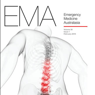 EMA in capital letters with a mostly black and white illustration of the top half of a torso with the spine and ribs showing and the base of the spine in red. 